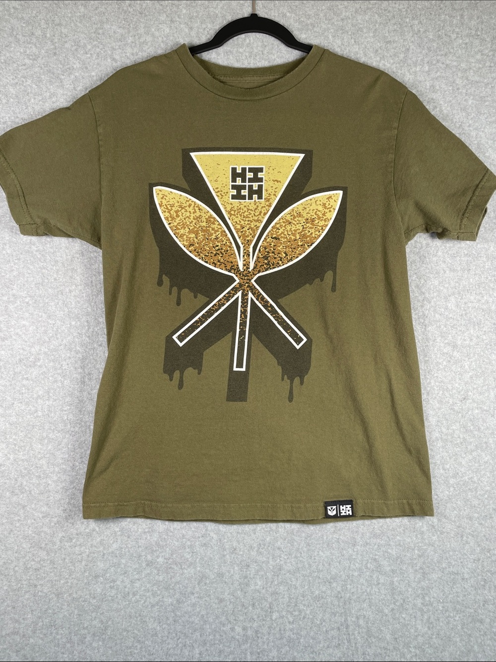 Mens Hawaii's Finest Olive Graphic Tee with Gold Motif